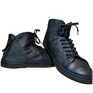 LOUIS VUITTON LV Mens High Top Lace Up Black Leather Damier Double Zip 9.5